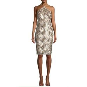 AIDAN MATTOX Grid Sequined Halter Cocktail Dress size 8 NWT